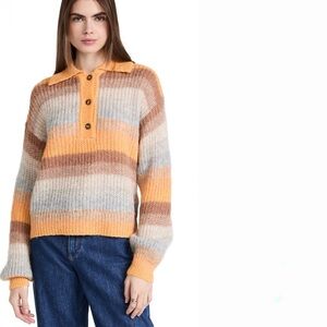 Something Navy Alpaca Striped Oversized Polo Sweater